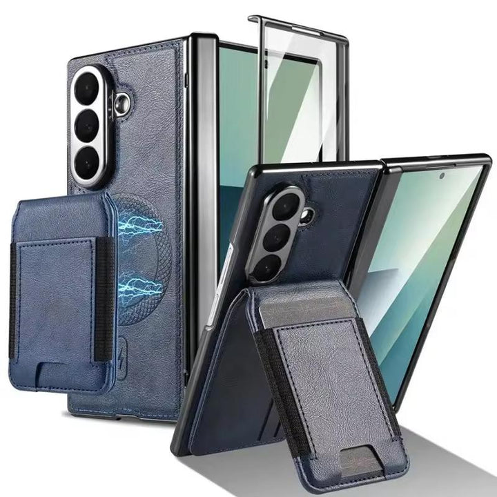FRATO Samsung Z Fold 7 Glass Galaxy Z Fold 7 Magnetic PU Leather Flip Kickstand Credit Wallet Card Holder Slots Covers