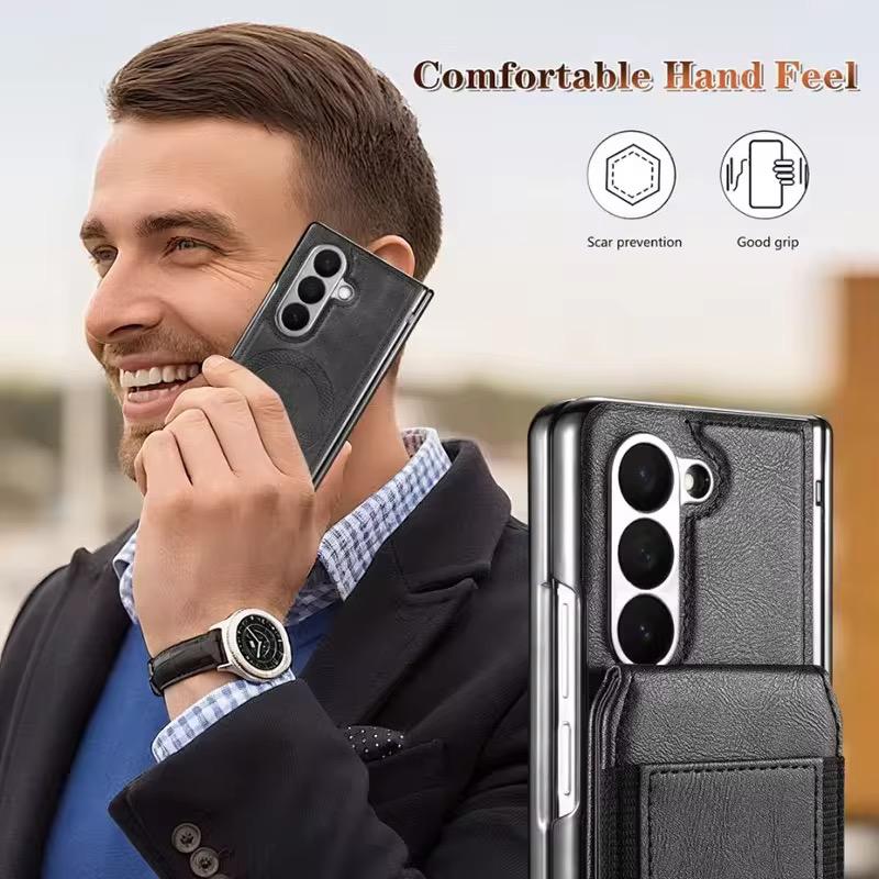 FRATO Samsung Z Fold 7 Glass Galaxy Z Fold 7 Magnetic PU Leather Flip Kickstand Credit Wallet Card Holder Slots Covers