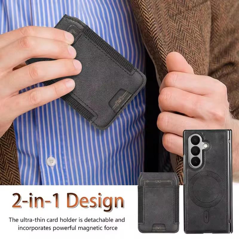 FRATO Samsung Z Fold 7 Glass Galaxy Z Fold 7 Magnetic PU Leather Flip Kickstand Credit Wallet Card Holder Slots Covers