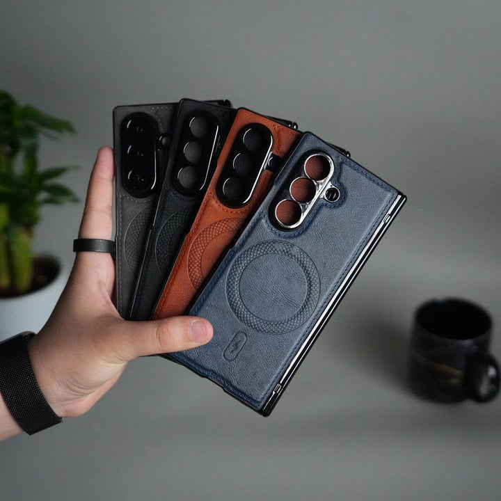 FRATO Samsung Z Fold 7 Glass Galaxy Z Fold 7 Magnetic PU Leather Flip Kickstand Credit Wallet Card Holder Slots Covers