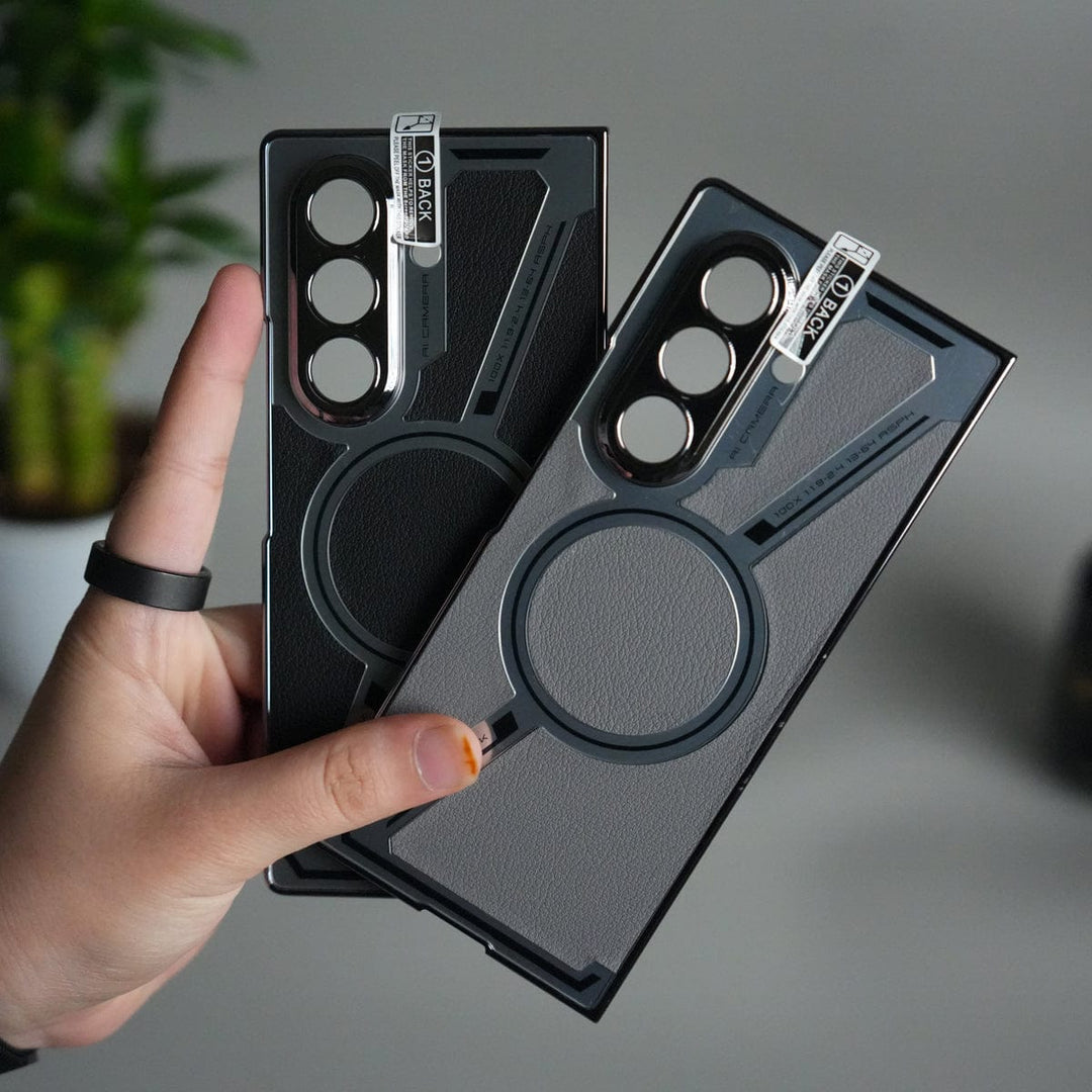 FRATO Samsung Z Fold 7 Glass Galaxy Z Fold 7 Z Shape Electroplated Magnetic PU Leather Wireless Charging Case Cover
