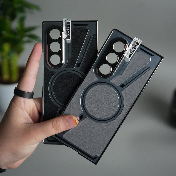 FRATO Samsung Z Fold 7 Glass Galaxy Z Fold 7 Z Shape Electroplated Magnetic PU Leather Wireless Charging Case Cover