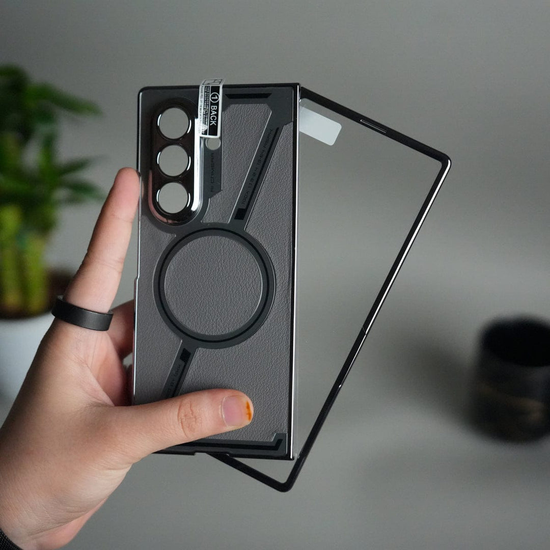 FRATO Samsung Z Fold 7 Glass Galaxy Z Fold 7 Z Shape Electroplated Magnetic PU Leather Wireless Charging Case Cover