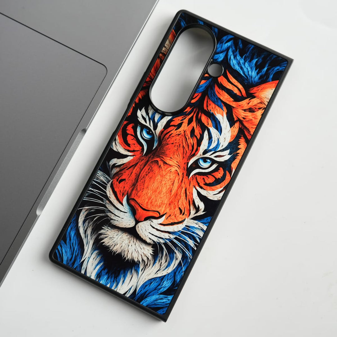 FRATO Samsung Z Fold 7 Glass Galaxy Z Fold Series Tiger Face Chrome Armor Case