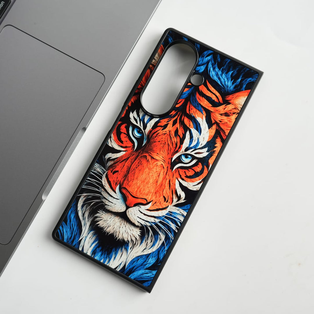 FRATO Samsung Z Fold 7 Glass Galaxy Z Fold Series Tiger Face Chrome Armor Case
