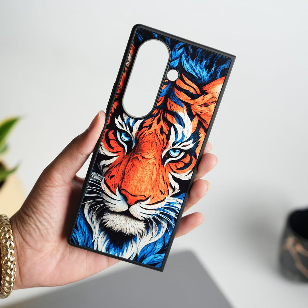 FRATO Samsung Z Fold 7 Glass Galaxy Z Fold Series Tiger Face Chrome Armor Case