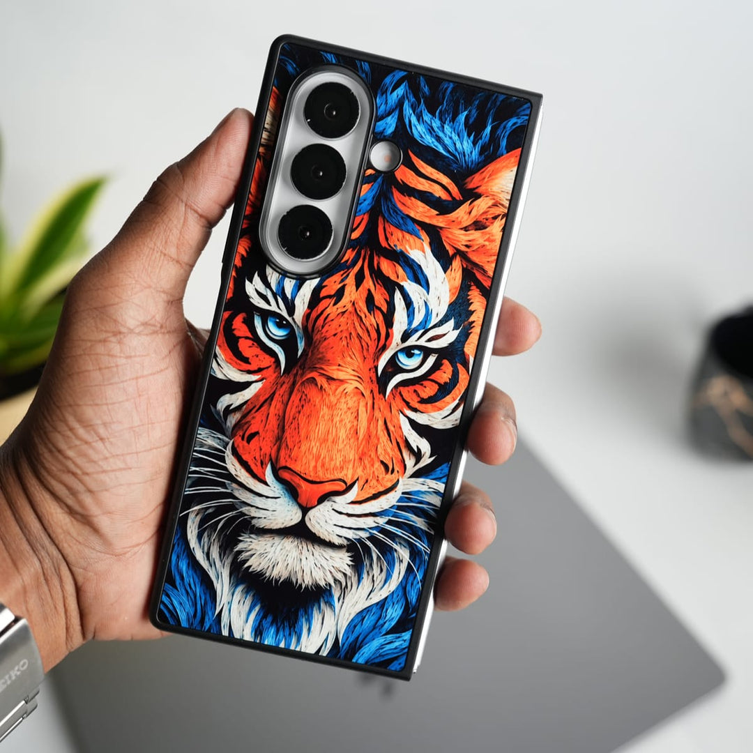 FRATO Samsung Z Fold 7 Glass Galaxy Z Fold Series Tiger Face Chrome Armor Case