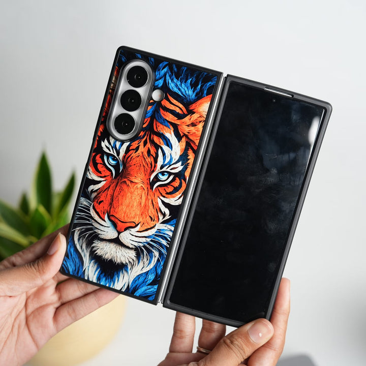 FRATO Samsung Z Fold 7 Glass Galaxy Z Fold Series Tiger Face Chrome Armor Case