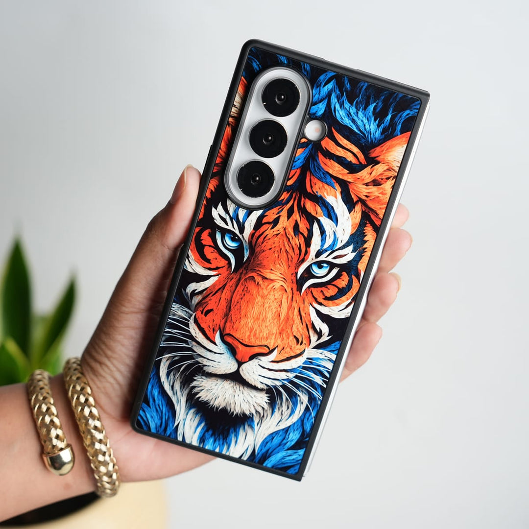 FRATO Samsung Z Fold 7 Glass Galaxy Z Fold Series Tiger Face Chrome Armor Case