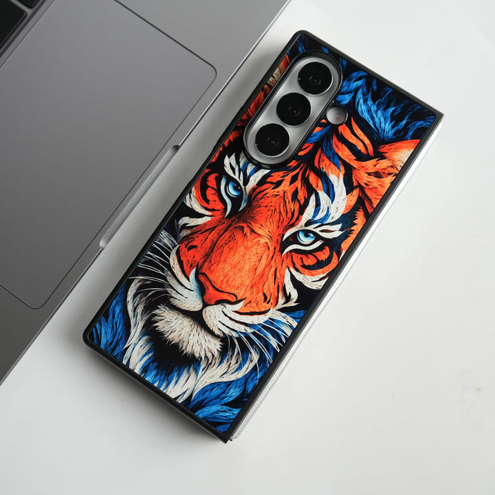 FRATO Samsung Z Fold 7 Glass Galaxy Z Fold Series Tiger Face Chrome Armor Case