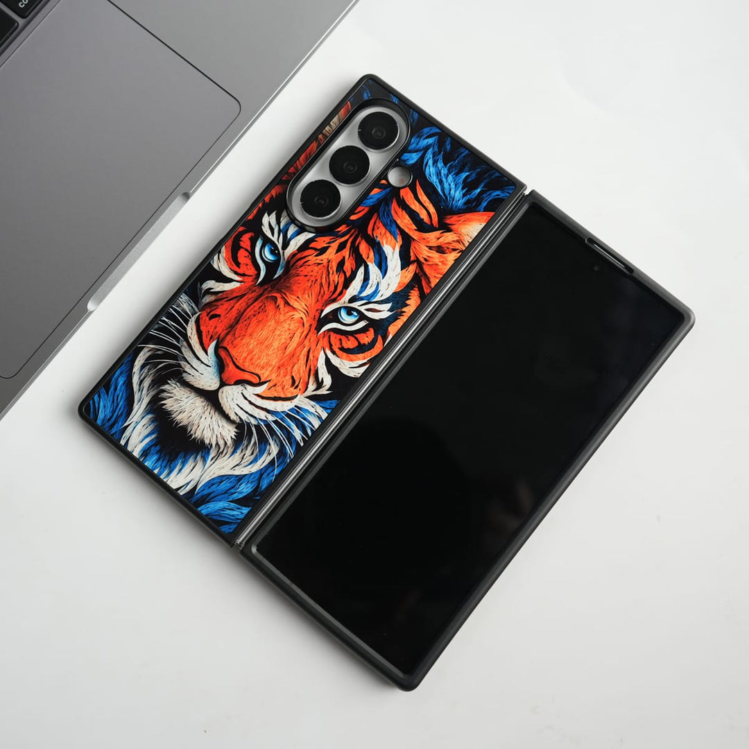 FRATO Samsung Z Fold 7 Glass Galaxy Z Fold Series Tiger Face Chrome Armor Case