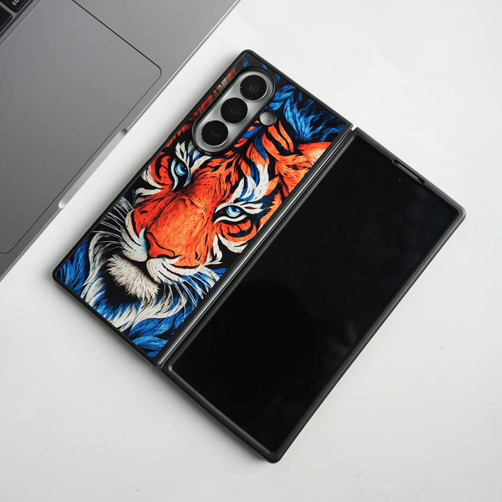 FRATO Samsung Z Fold 7 Glass Galaxy Z Fold Series Tiger Face Chrome Armor Case