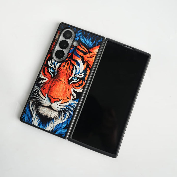 FRATO Samsung Z Fold 7 Glass Galaxy Z Fold Series Tiger Face Chrome Armor Case