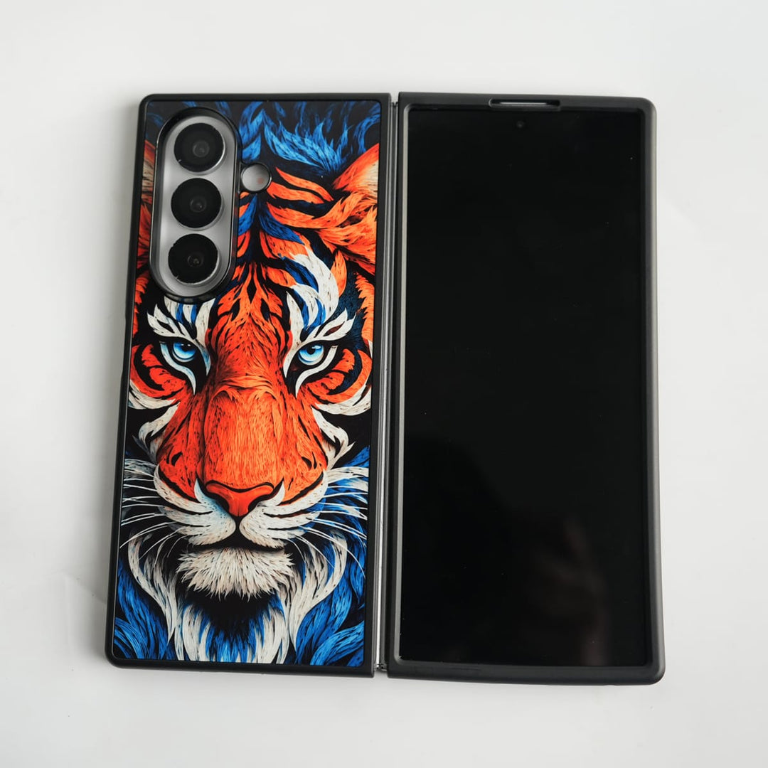 FRATO Samsung Z Fold 7 Glass Galaxy Z Fold Series Tiger Face Chrome Armor Case