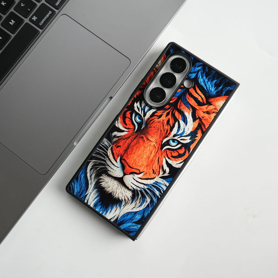 FRATO Samsung Z Fold 7 Glass Galaxy Z Fold Series Tiger Face Chrome Armor Case