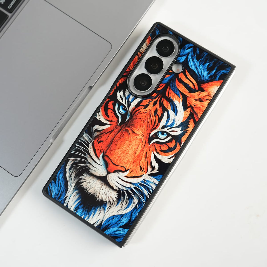 FRATO Samsung Z Fold 7 Glass Galaxy Z Fold Series Tiger Face Chrome Armor Case