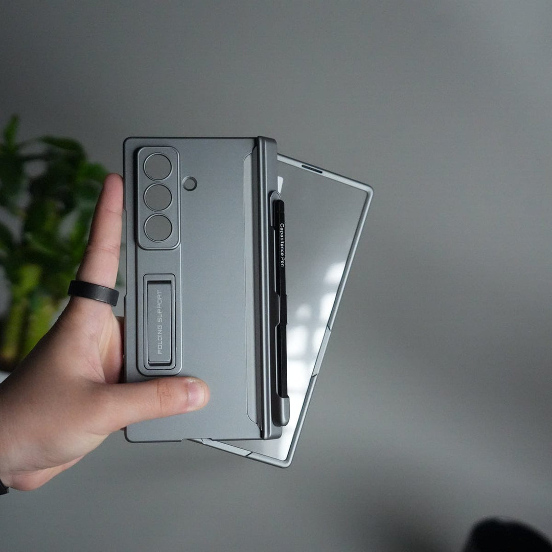 FRATO Samsung Z Fold 7 Glass Gray Galaxy Z Fold 7 Case with S Pen Holder & Kickstand | Front + Back Protection Cover