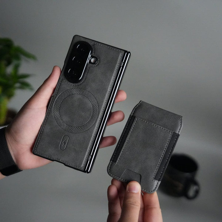FRATO Samsung Z Fold 7 Glass Gray Galaxy Z Fold 7 Magnetic PU Leather Flip Kickstand Credit Wallet Card Holder Slots Covers
