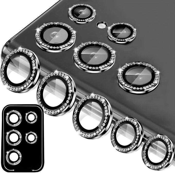 FRATO Tempered Glass Titanium Black Samsung Galaxy S24 Ultra Glitter Diamond Camera Lens Kit