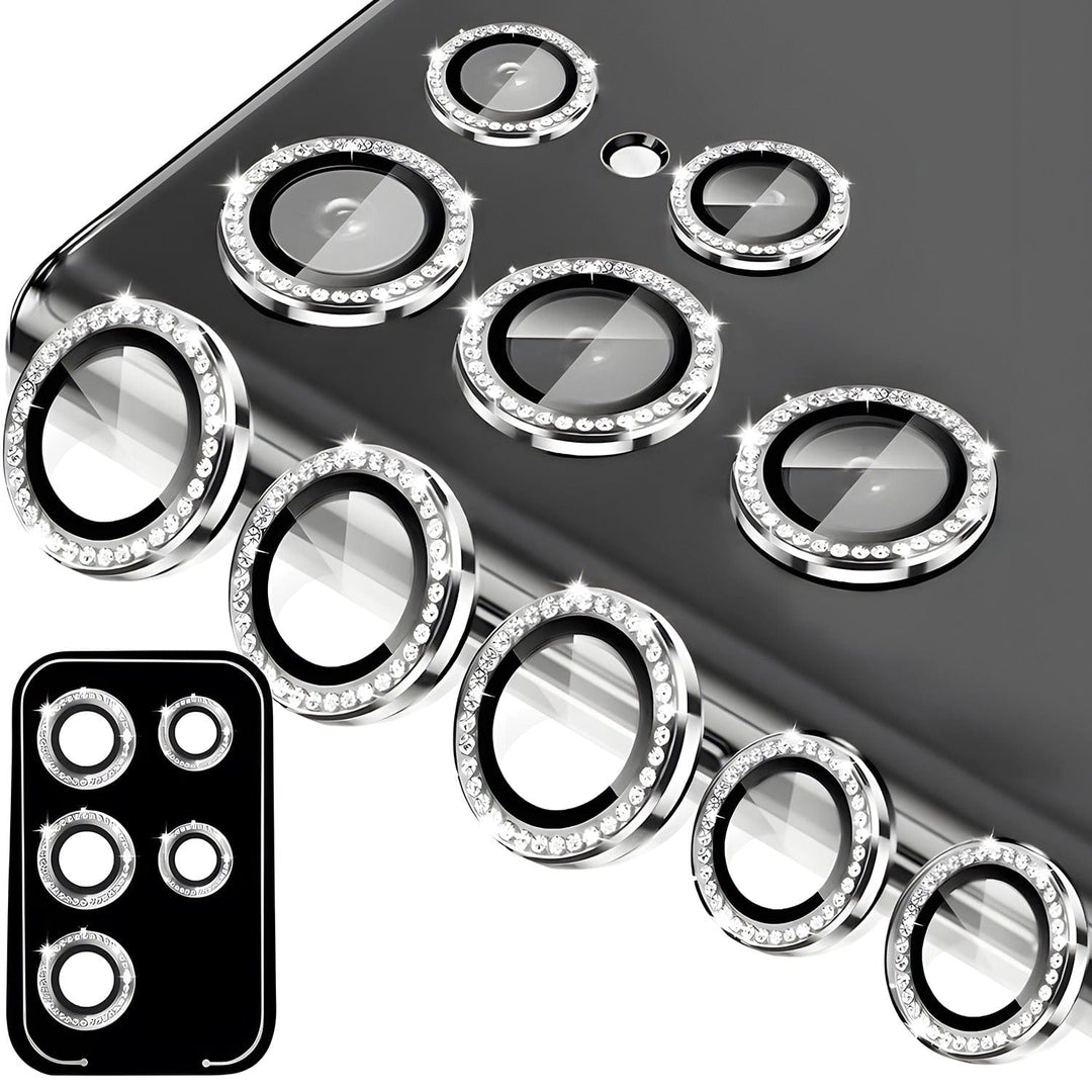 FRATO Tempered Glass Titanium Silver Samsung Galaxy S24 Ultra Glitter Diamond Camera Lens Kit