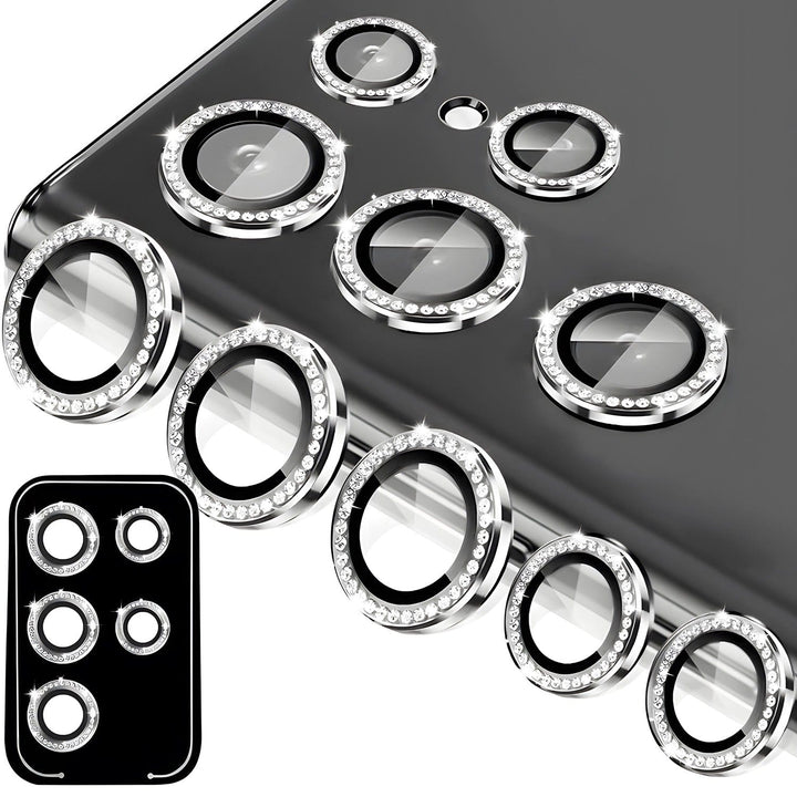 FRATO Tempered Glass Titanium Silver Samsung Galaxy S24 Ultra Glitter Diamond Camera Lens Kit