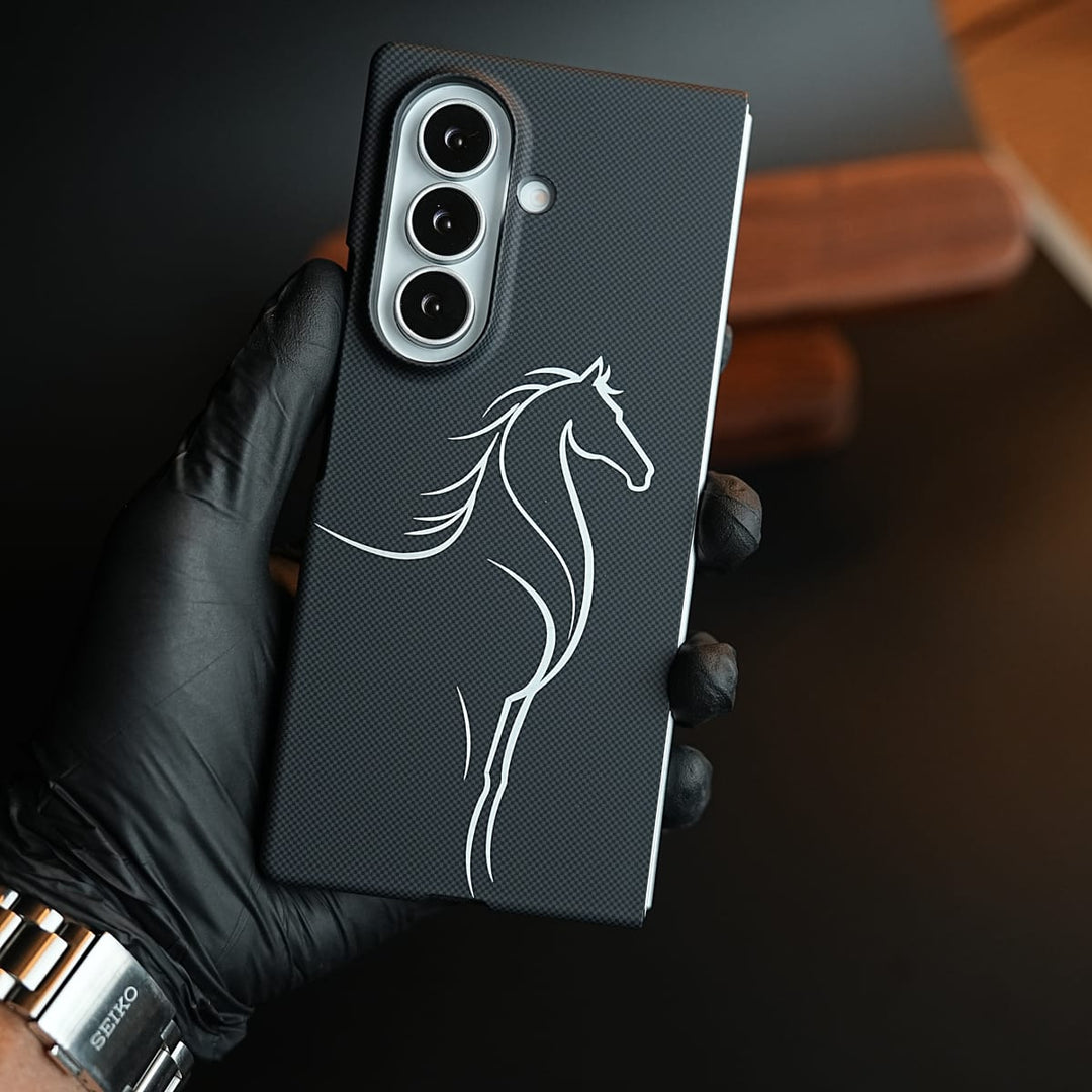 FRATO Z Fold 8 Series Black Aramid Design Hard Pc Case for Samsung Galaxy Z Fold 8 Ultra | MagSafe Cover | Horse
