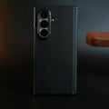 Leather Chrome Plated Case with Front Glass Protection For Samsung Galaxy Z Fold 7 | Premium Textured Finish