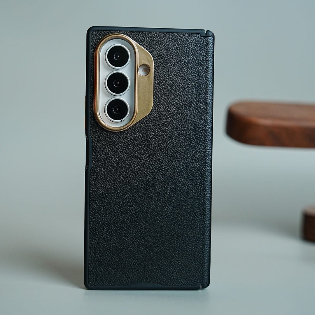 FRATO Z Fold 8 Series Black Leather Texture Magnetic Case for Galaxy Z Fold 8 Ultra | Hinge Protection and Metal Camera Guard