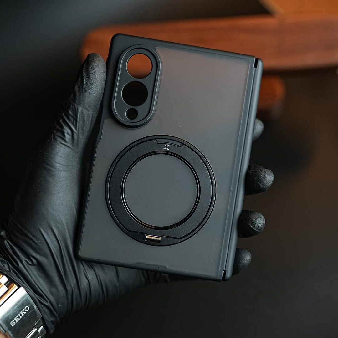 FRATO Z Fold 8 Series Black Magnetic Frosted Armor Case for Samsung Galaxy Z fold 8 | Rotating Metal Stand