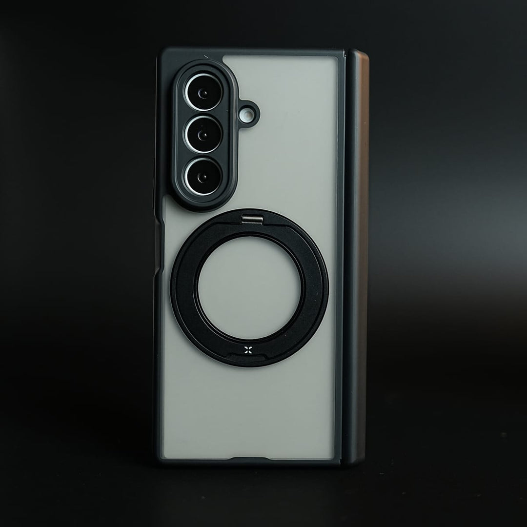 FRATO Z Fold 8 Series Black Magnetic Frosted Armor Case for Samsung Galaxy Z fold 8 Ultra | Rotating Metal Stand