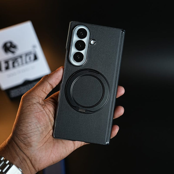 FRATO Z Fold 8 Series Black Premium Back Case for Samsung Galaxy Z Fold 8 Ultra | Hinge Protection &amp; Rotating Metal Ring Stand