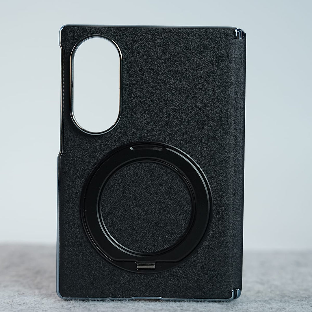 FRATO Z Fold 8 Series Black Premium Leather Texture Case For Galaxy Z Fold 8 | Foldable Ring Stand &amp; Metal Camera Frame