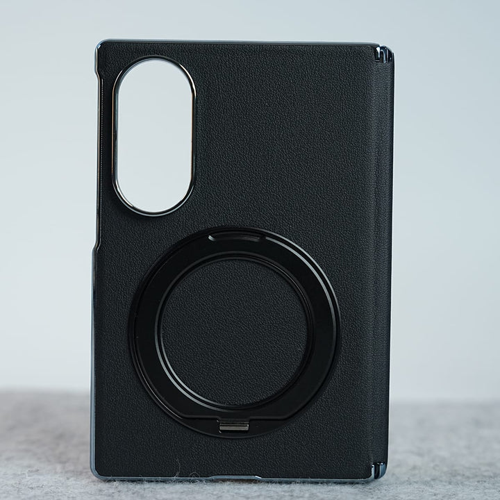 FRATO Z Fold 8 Series Black Premium Leather Texture Case For Galaxy Z Fold 8 | Foldable Ring Stand &amp; Metal Camera Frame