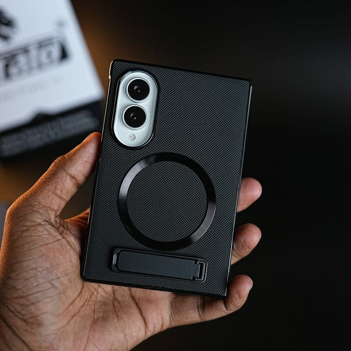 FRATO Z Fold 8 Series Black Premium Textured MagSafe Compatible Case for Samsung Galaxy Z Fold 8 | Magnetic Ring &amp; Built-In Kickstand