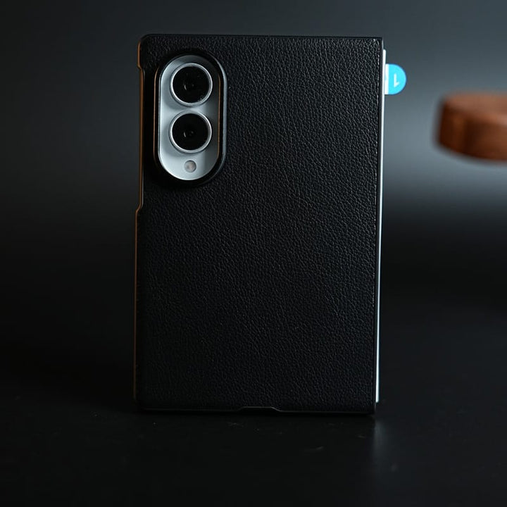 FRATO Z Fold 8 Series Black PU Leather Case with Front Glass for Samsung Galaxy Z Fold 8 | Full-Body Protective Cover
