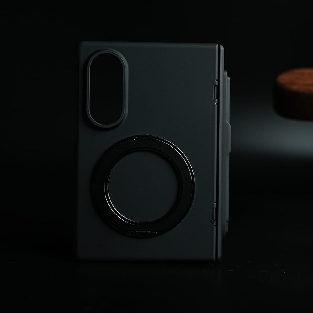 FRATO Z Fold 8 Series Black S Pen Holder Case for Galaxy Z Fold 8 with Rotating Ring Stand
