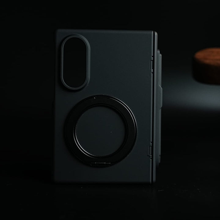 FRATO Z Fold 8 Series Black S Pen Holder Case for Galaxy Z Fold 8 with Rotating Ring Stand