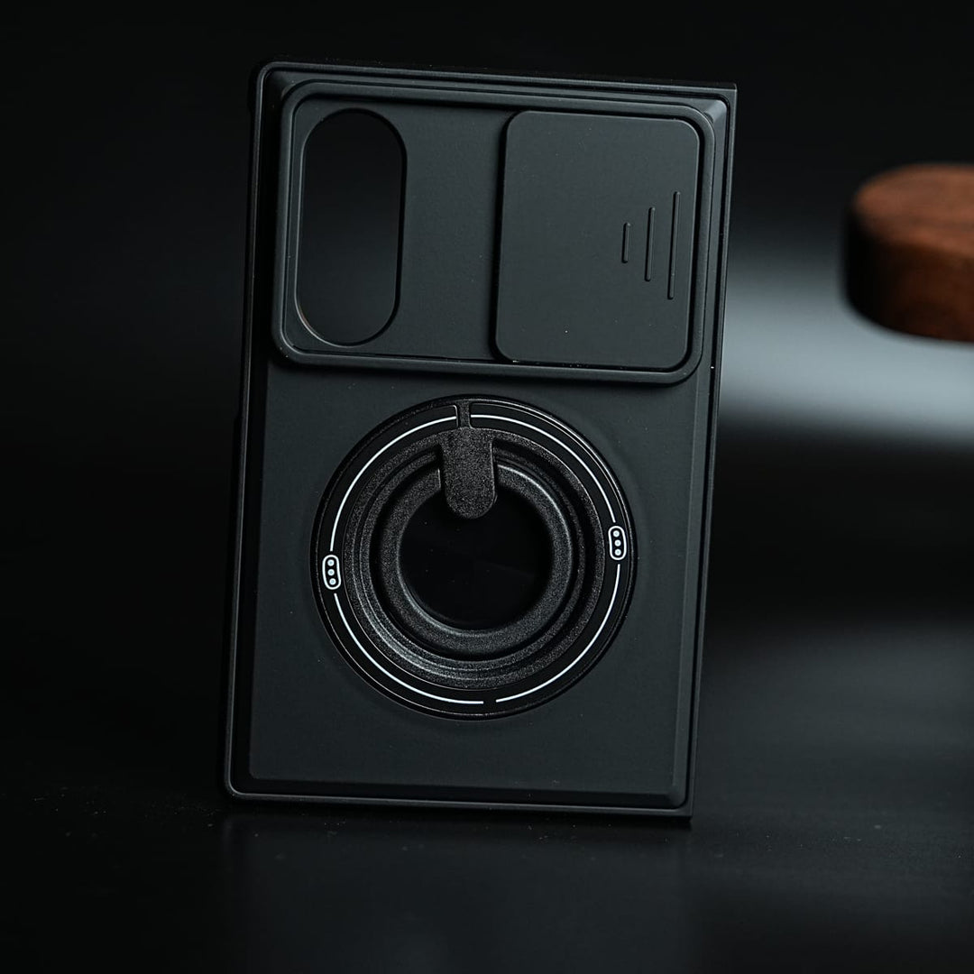 FRATO Z Fold 8 Series Black Sliding Camera Shield Case for Galaxy Z Fold 8 | Rotating Ring Stand