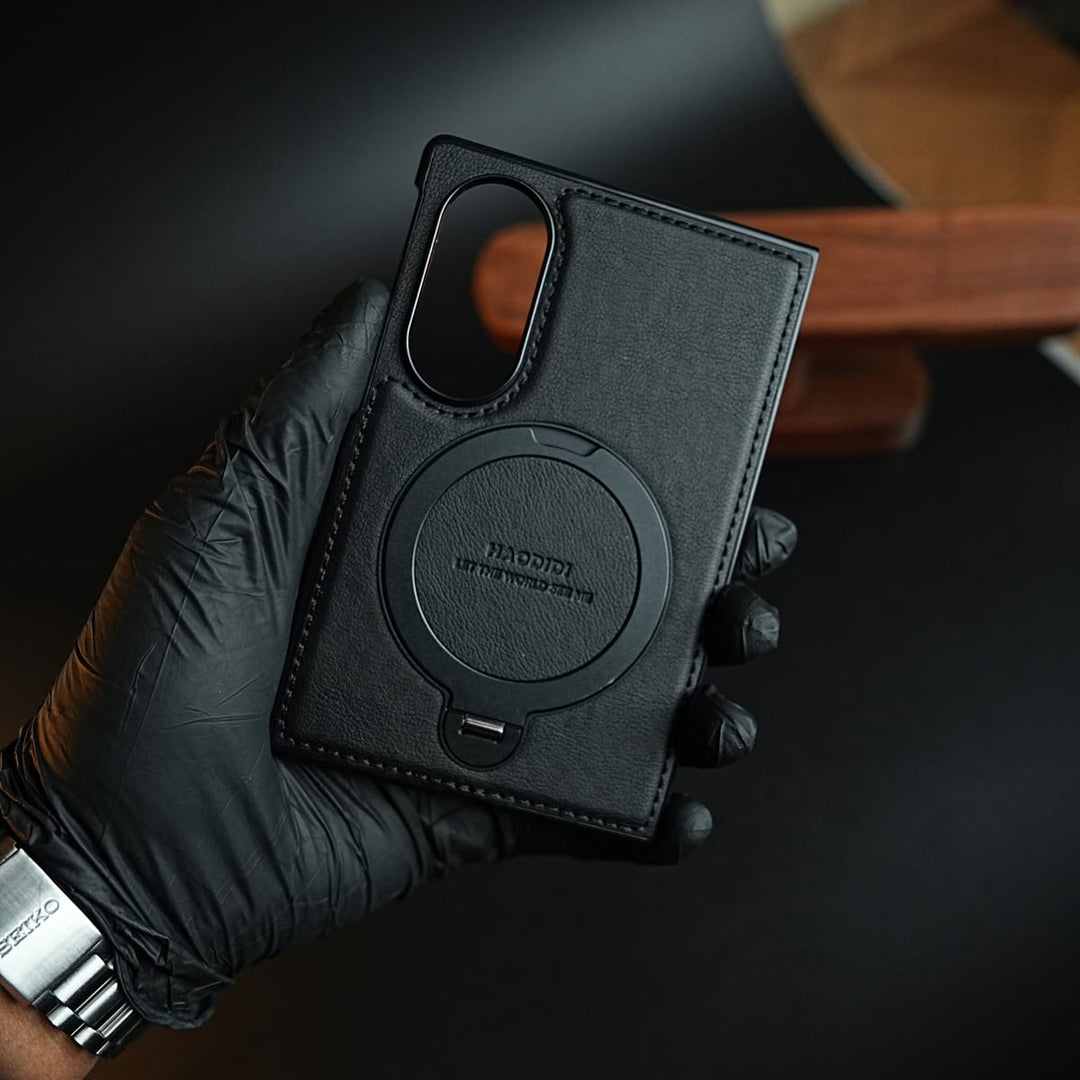 FRATO Z Fold 8 Series Black Stitched Leather Texture Case for Galaxy Z Fold 8 | Ring Stand and Front Frame
