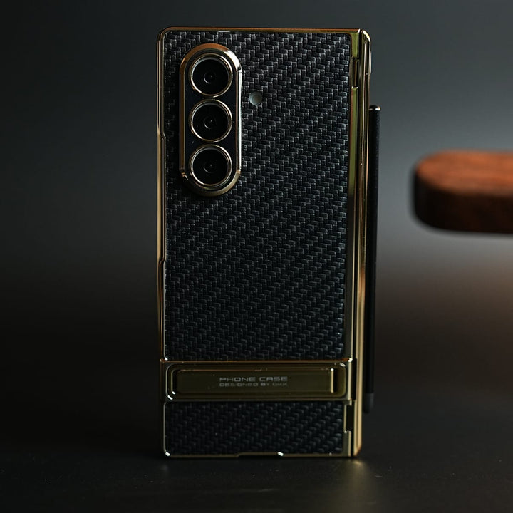 FRATO Z Fold 8 Series Black Texture Case with Metallic Stand for Galaxy Z Fold 8 Ultra | Protective Front Frame