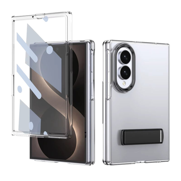 FRATO Z Fold 8 Series Black Transparent Braket Metal Stand Case for Samsung Galaxy Z Fold 8 | Built-In Front Glass