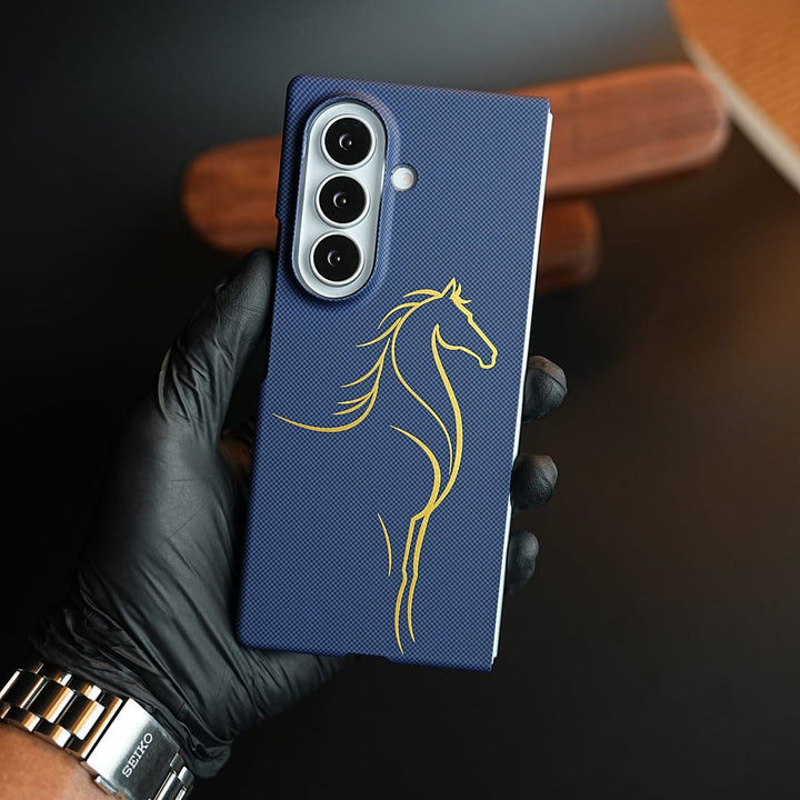 FRATO Z Fold 8 Series Blue Aramid Design Hard Pc Case for Samsung Galaxy Z Fold 8 Ultra | MagSafe Cover | Horse