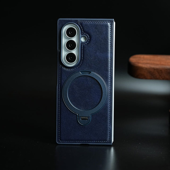 FRATO Z Fold 8 Series Blue Leather Texture Stitched Case for Galaxy Z Fold 8 Ultra | Foldable Ring Stand