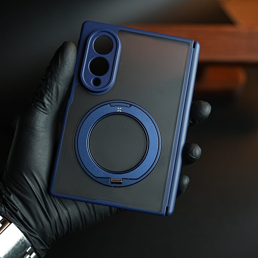 FRATO Z Fold 8 Series Blue Magnetic Frosted Armor Case for Samsung Galaxy Z fold 8 | Rotating Metal Stand