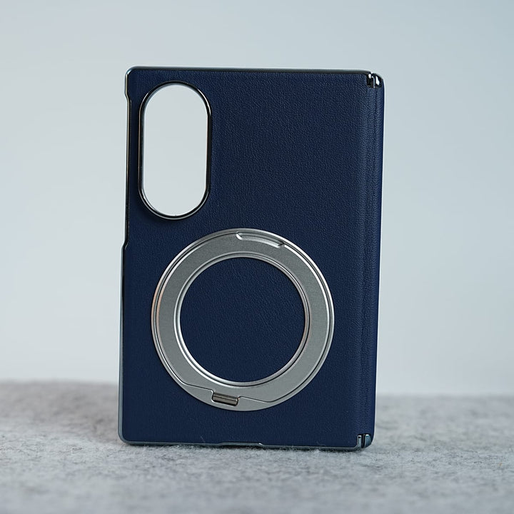 FRATO Z Fold 8 Series Blue Premium Leather Texture Case For Galaxy Z Fold 8 | Foldable Ring Stand &amp; Metal Camera Frame