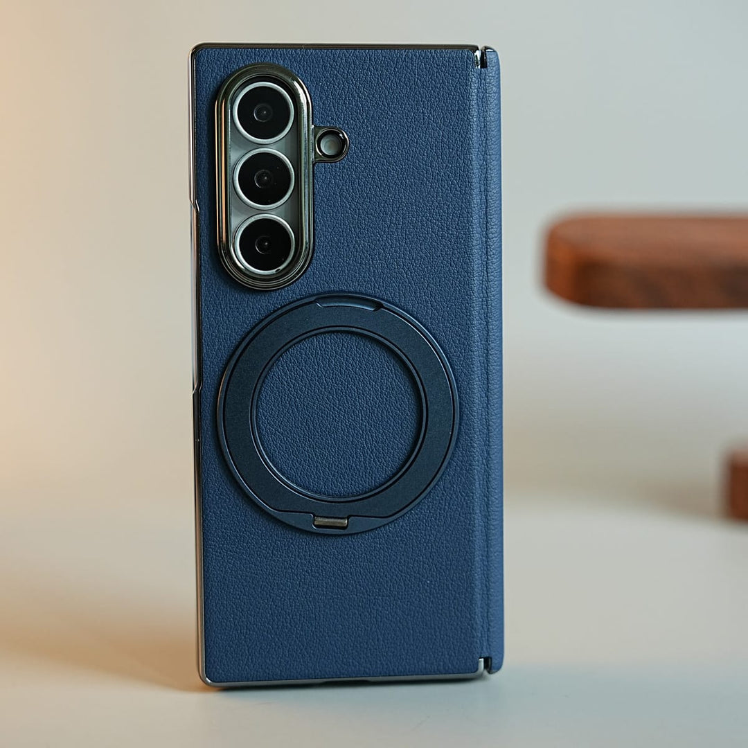 FRATO Z Fold 8 Series Blue PU Leather Case with 360° Rotating Stand Case For Samsung Galaxy Z Fold 8 Ultra | Front Glass Protection Cover