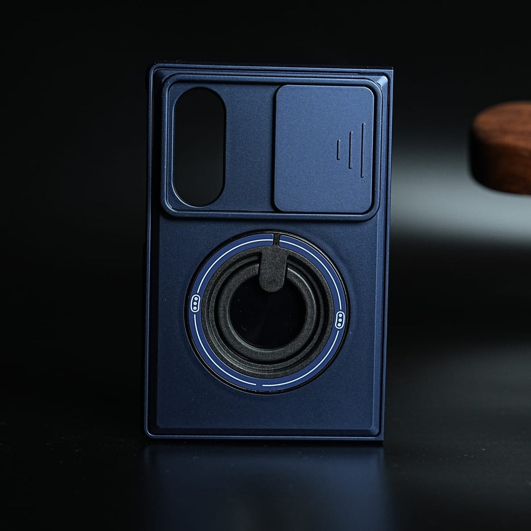 FRATO Z Fold 8 Series Blue Sliding Camera Shield Case for Galaxy Z Fold 8 | Rotating Ring Stand
