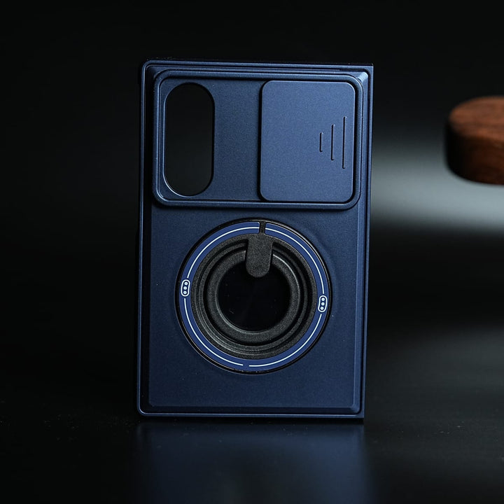 FRATO Z Fold 8 Series Blue Sliding Camera Shield Case for Galaxy Z Fold 8 | Rotating Ring Stand
