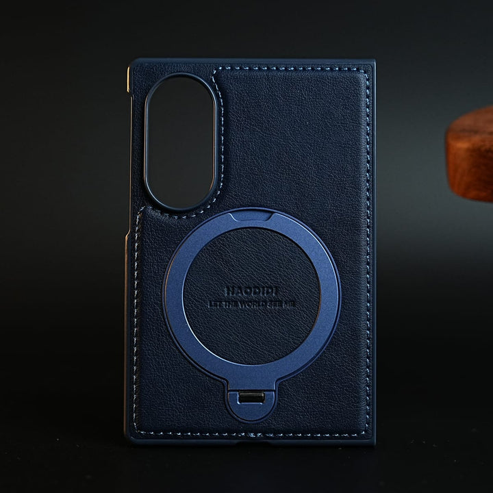 FRATO Z Fold 8 Series Blue Stitched Leather Texture Case for Galaxy Z Fold 8 | Ring Stand and Front Frame