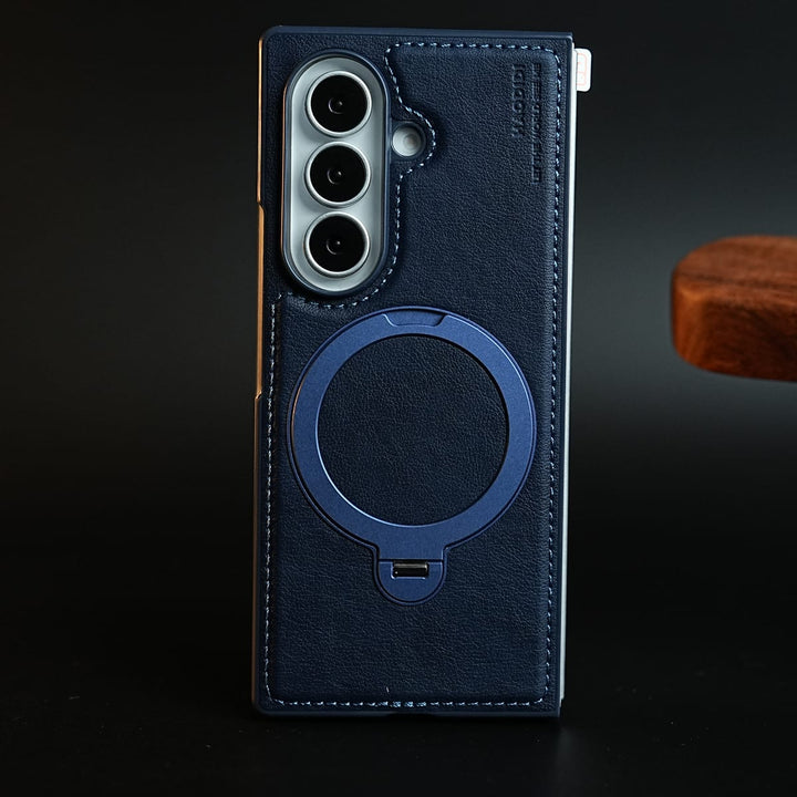FRATO Z Fold 8 Series Blue Stitched Leather Texture Case for Galaxy Z Fold 8 Ultra | Ring Stand and Front Frame